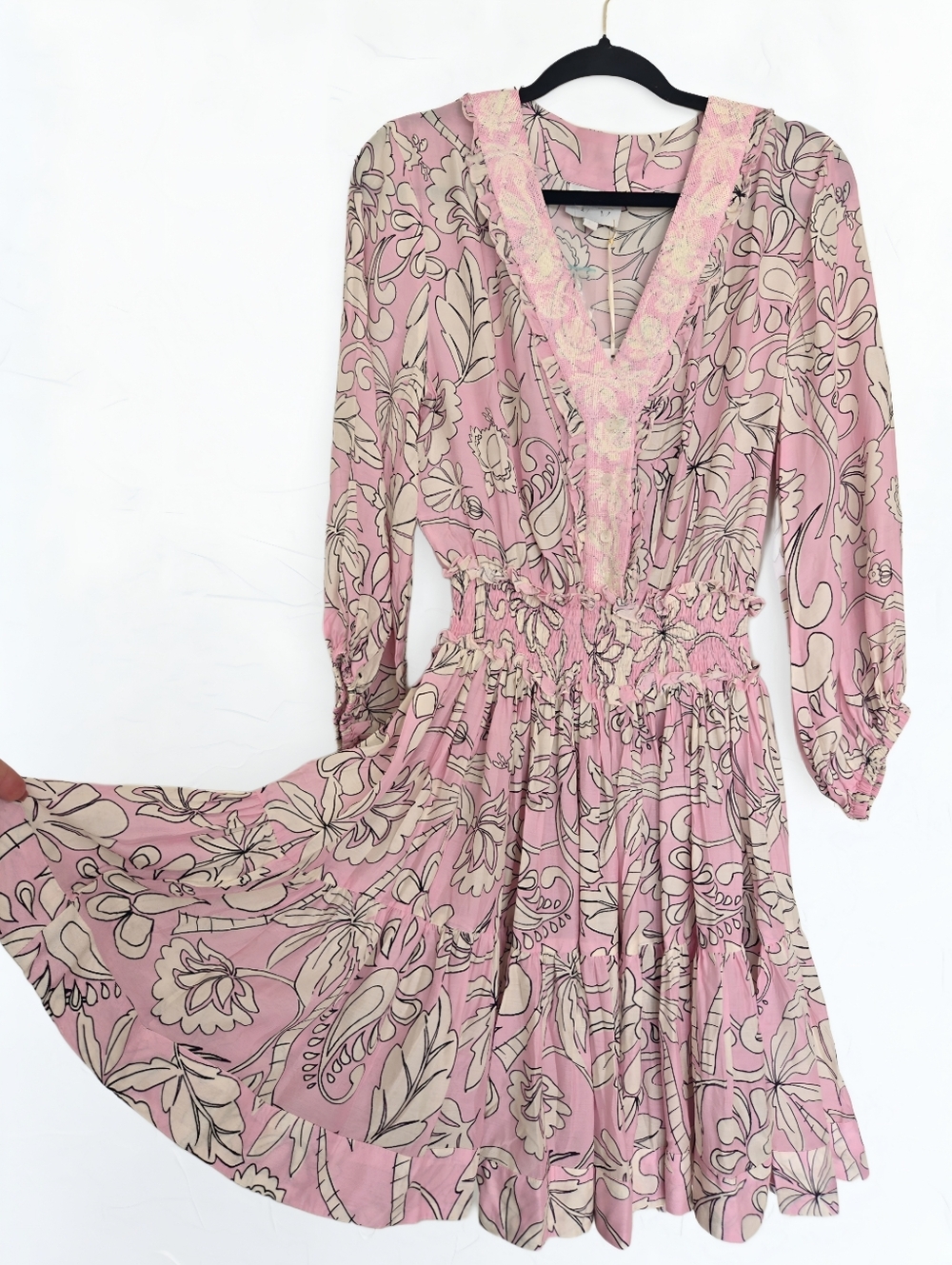 NWT TAJ Sabrina Crippa Pink Floral Silk Cotton Dress, L